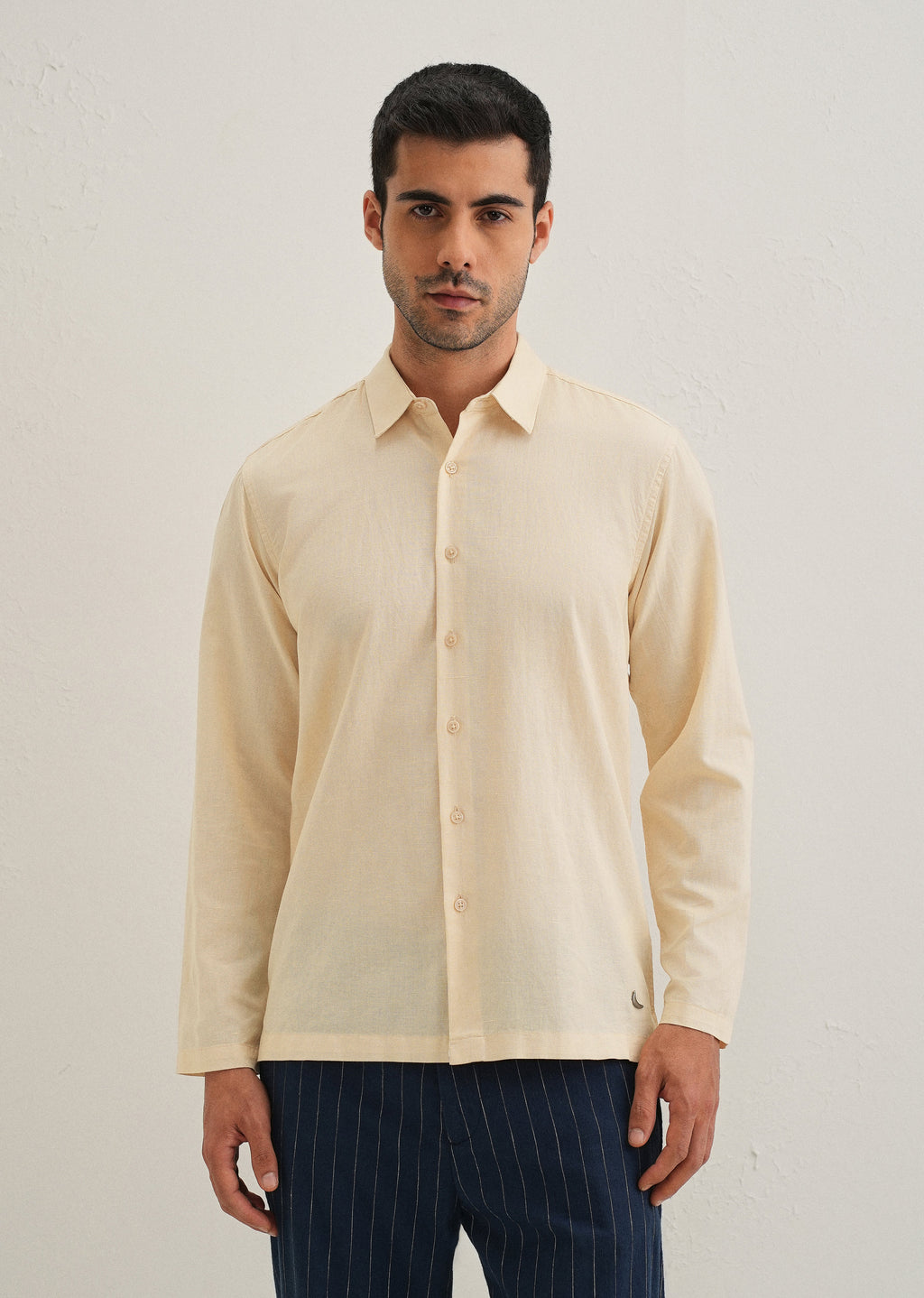 Light Ivory Hidden Sleeve Placket Cotton Linen Shirt