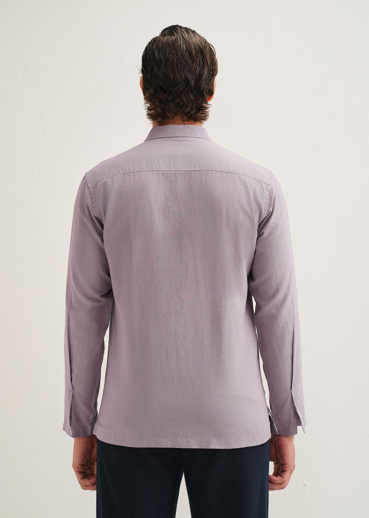 Light Purple Hidden Sleeve Placket Cotton Linen Shirt