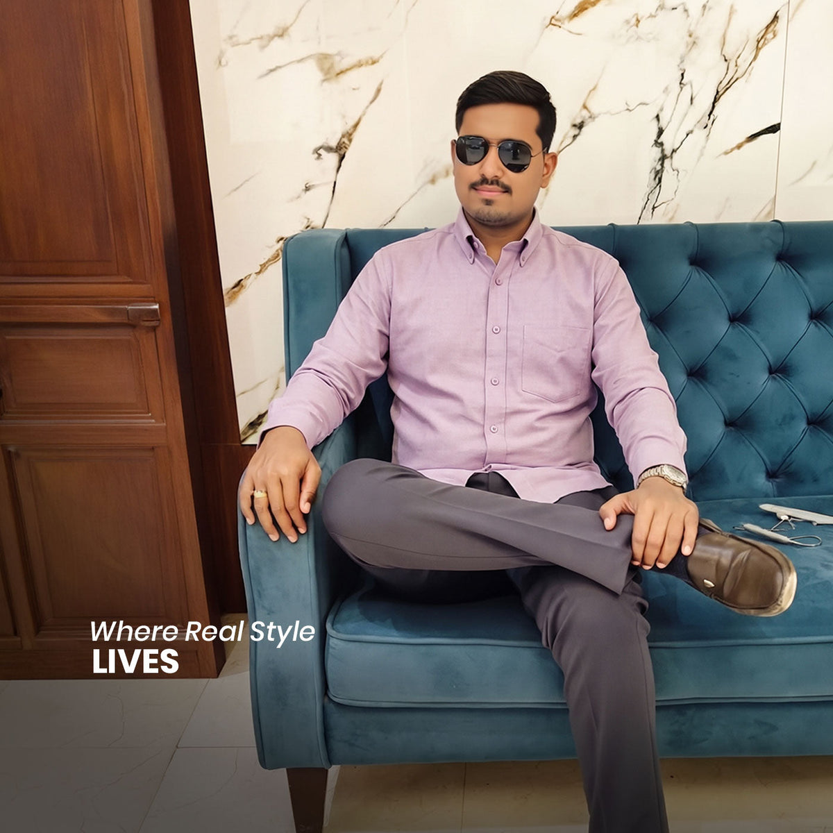 Regal Oxford Chambray Shirt In Lilac