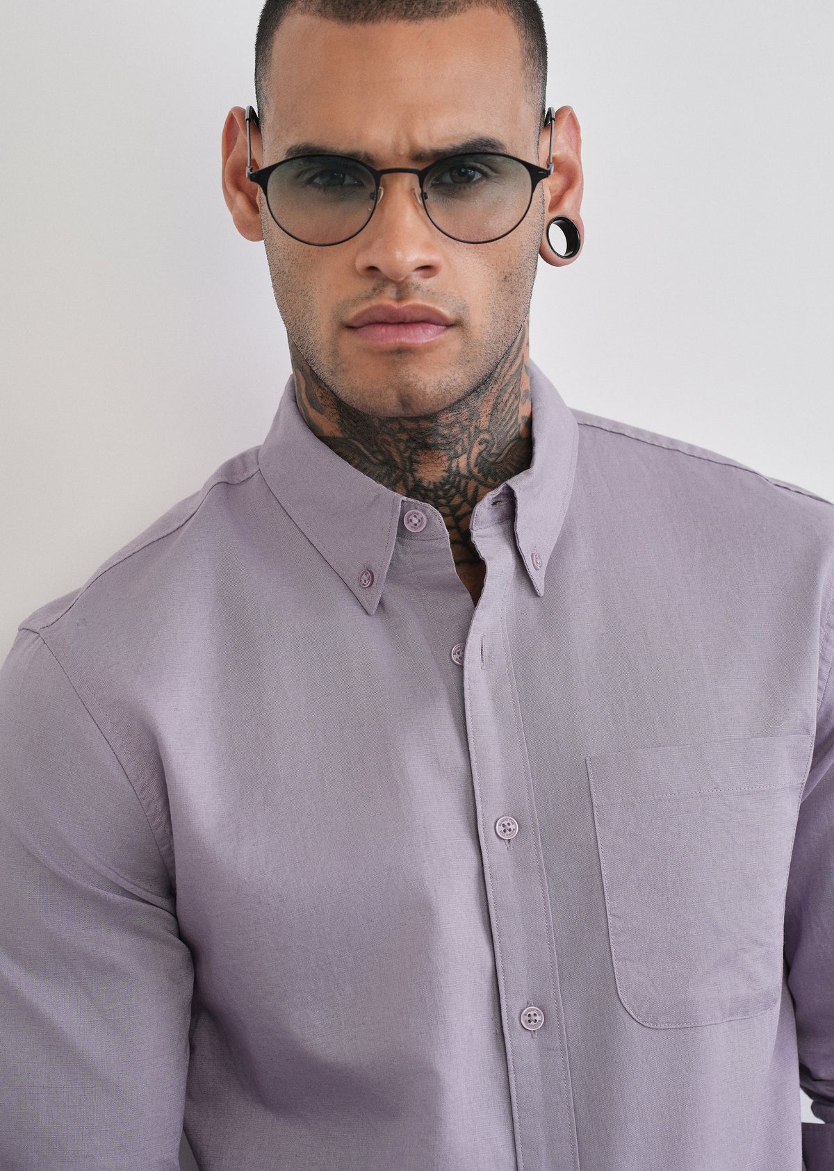 Lilac Cotton Linen Plain Shirt