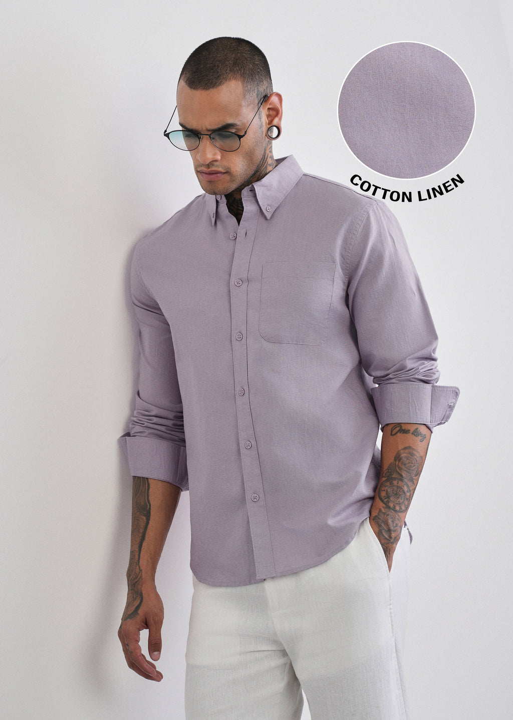 Lilac Cotton Linen Plain Shirt