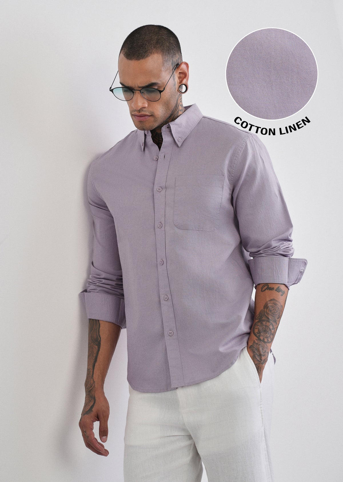Lilac Cotton Linen Plain Shirt