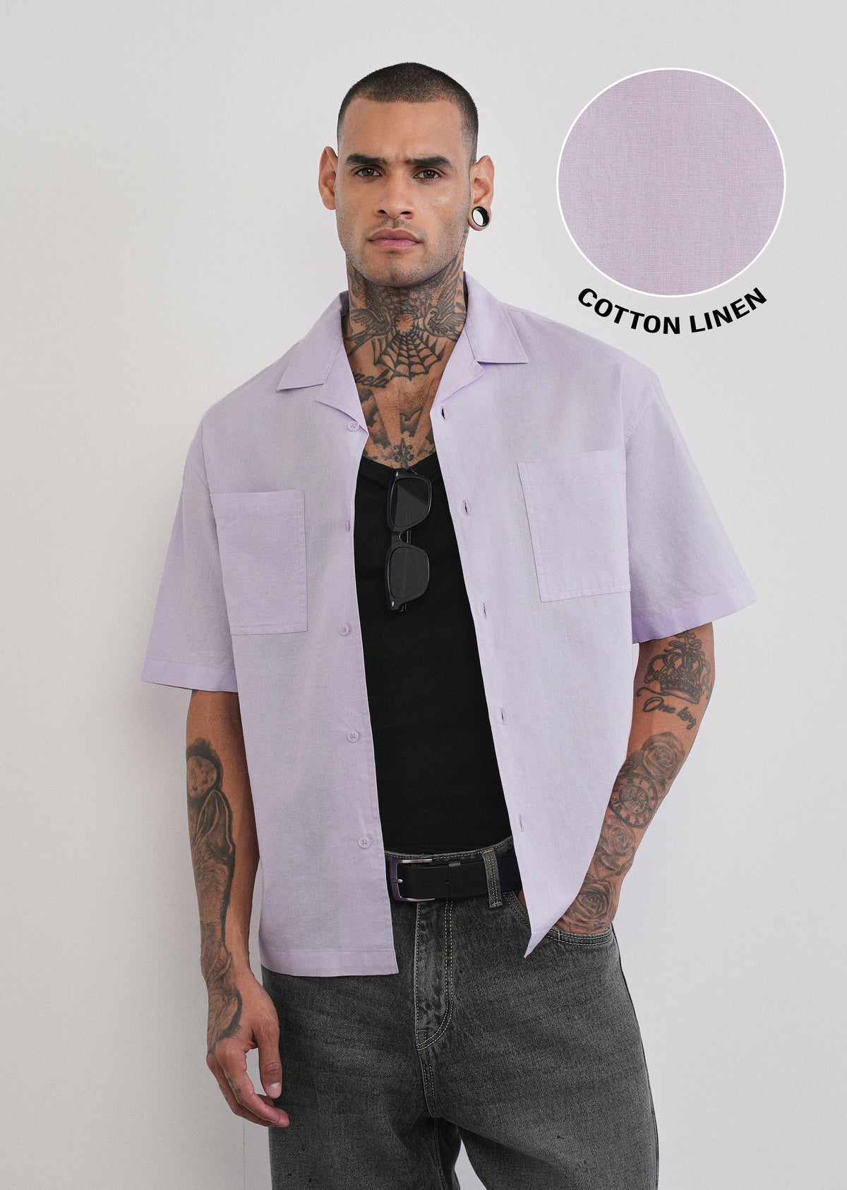 Lilac Double Pocket Cotton Linen Shirt