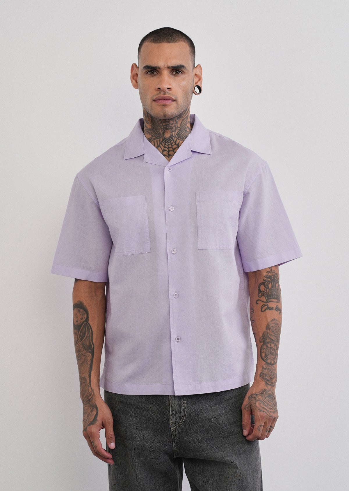 Lilac Double Pocket Cotton Linen Shirt