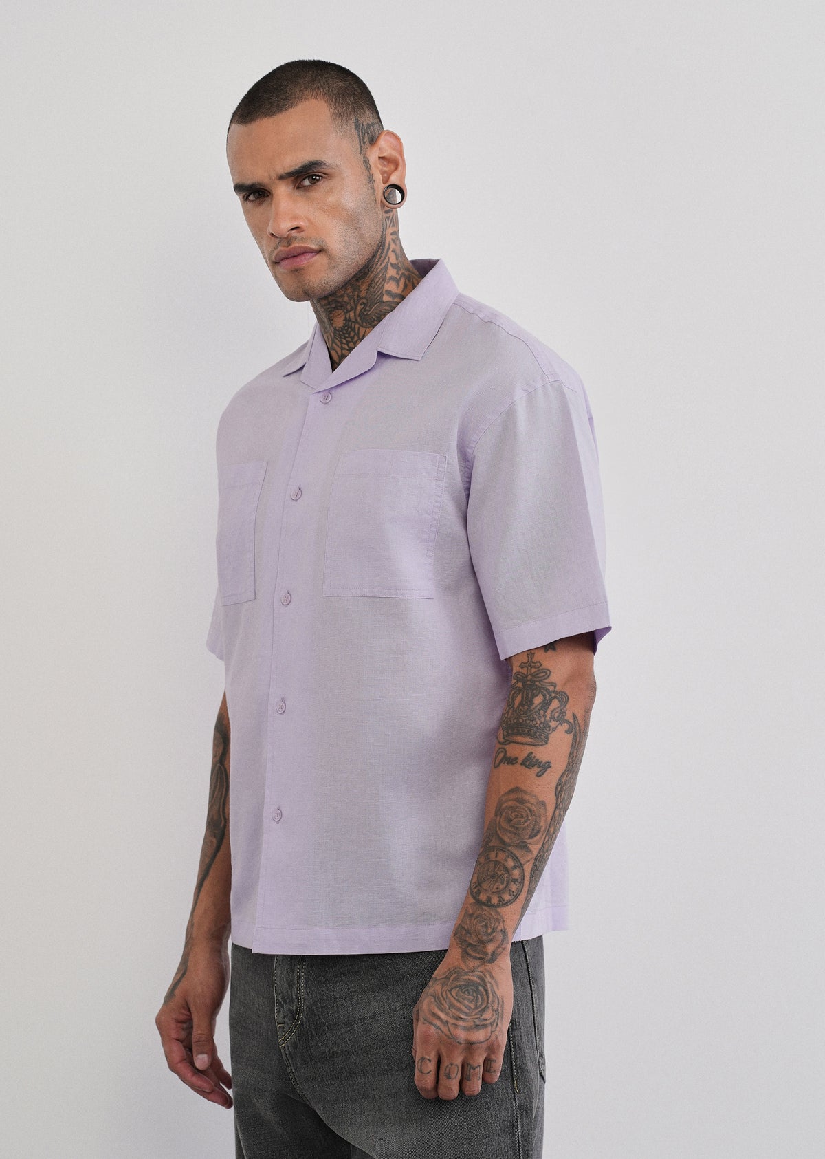 Lilac Double Pocket Cotton Linen Shirt