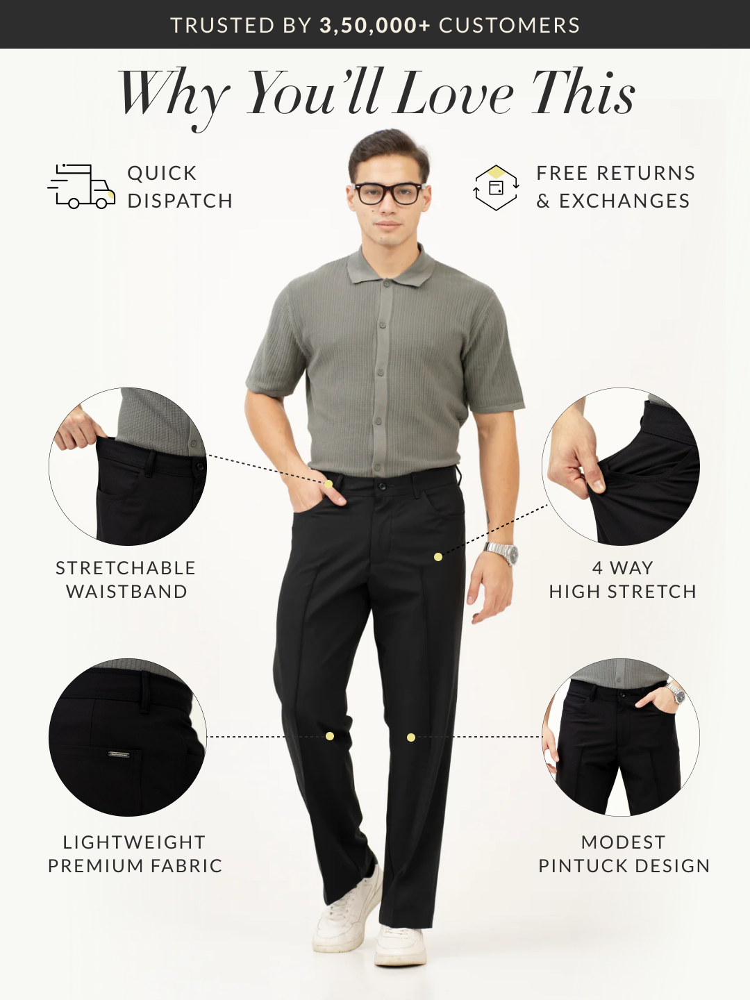 Lunar Black Relaxed Fit Korean Pintuck Pants