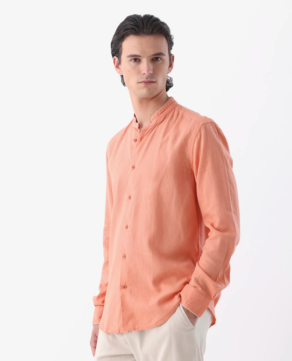 MANDARIN COLLAR PLAIN SHIRT MANDERINS - ORANGE morris.lane