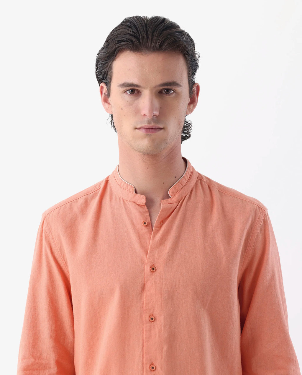 MANDARIN COLLAR PLAIN SHIRT MANDERINS - ORANGE morris.lane