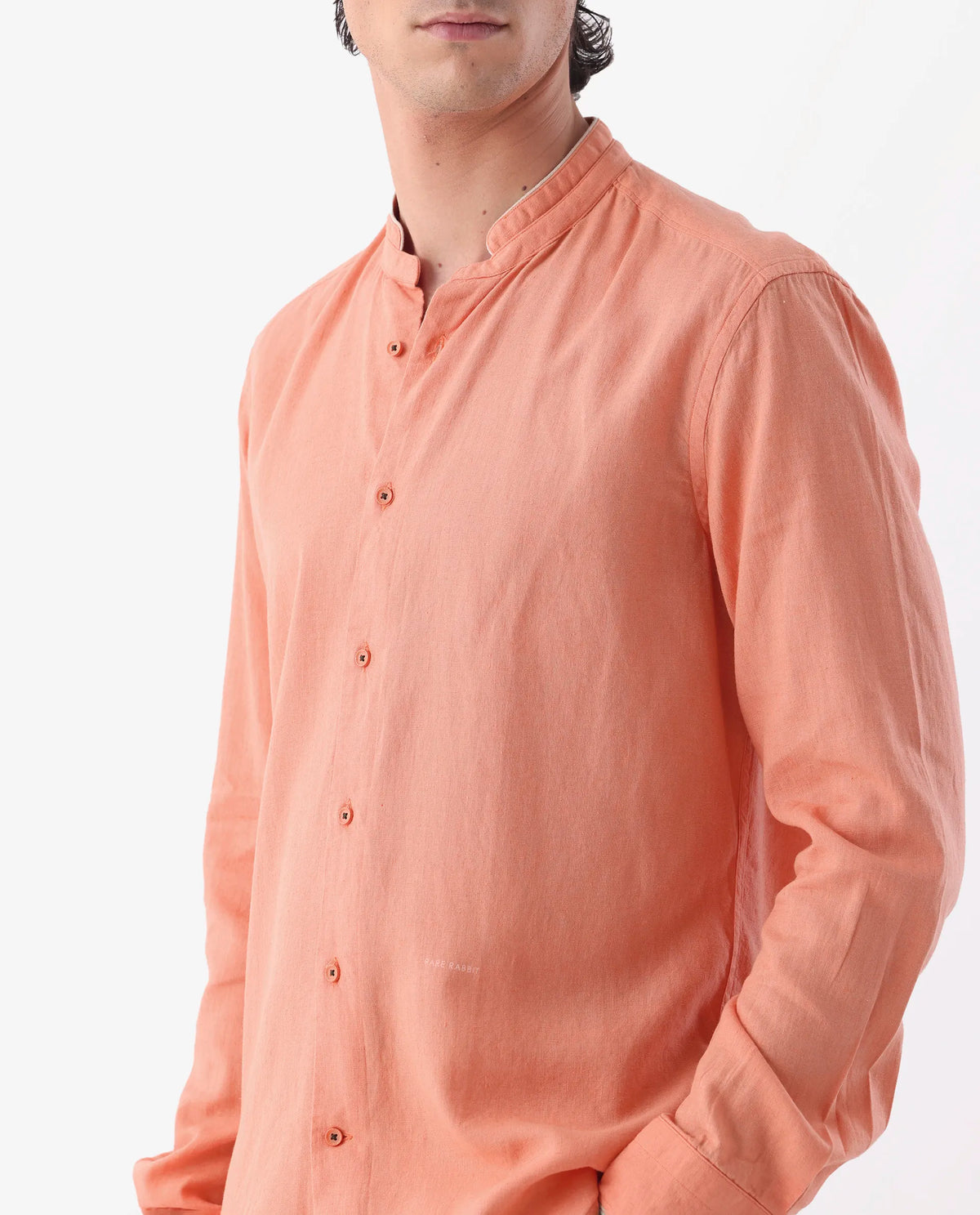 MANDARIN COLLAR PLAIN SHIRT MANDERINS - ORANGE morris.lane