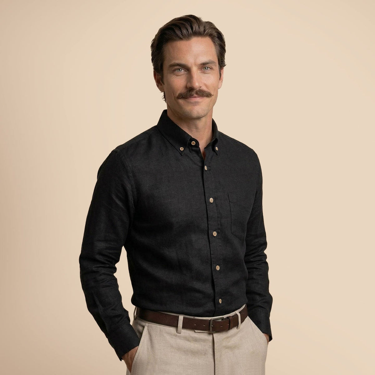 Breeze Linen Full Sleeves Shirt In Midnight