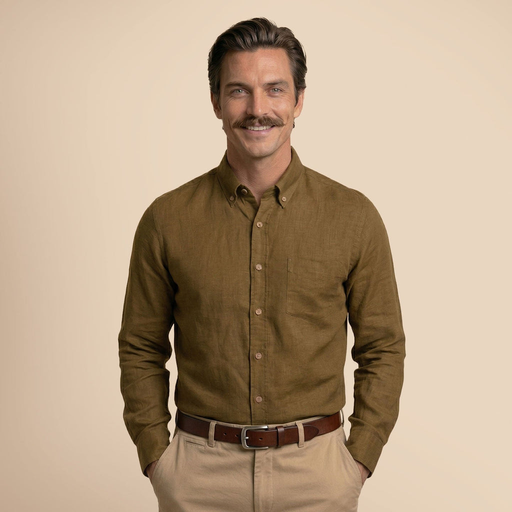 Breeze Linen Full Sleeves Shirt In Mocha