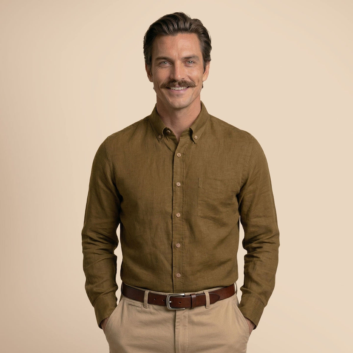 Breeze Linen Full Sleeves Shirt In Mocha