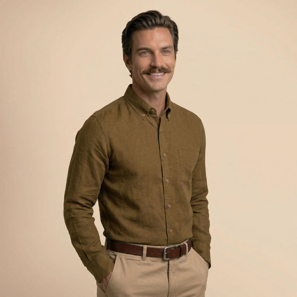 Breeze Linen Full Sleeves Shirt In Mocha