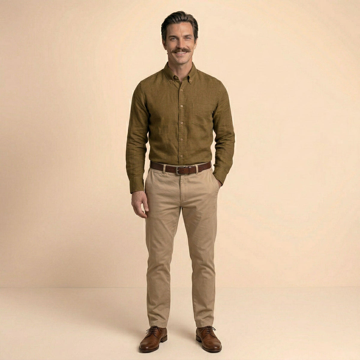 Breeze Linen Full Sleeves Shirt In Mocha