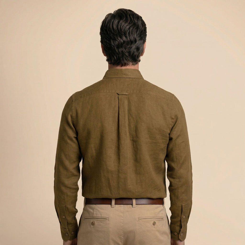 Breeze Linen Full Sleeves Shirt In Mocha