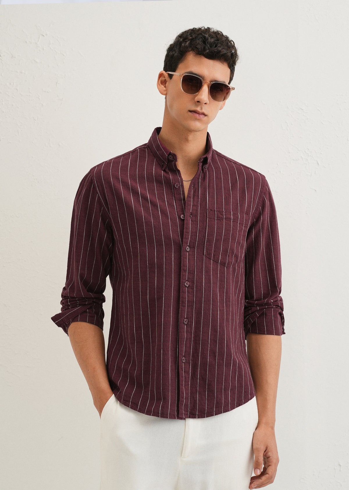 Maroon Striped Cotton Shirt