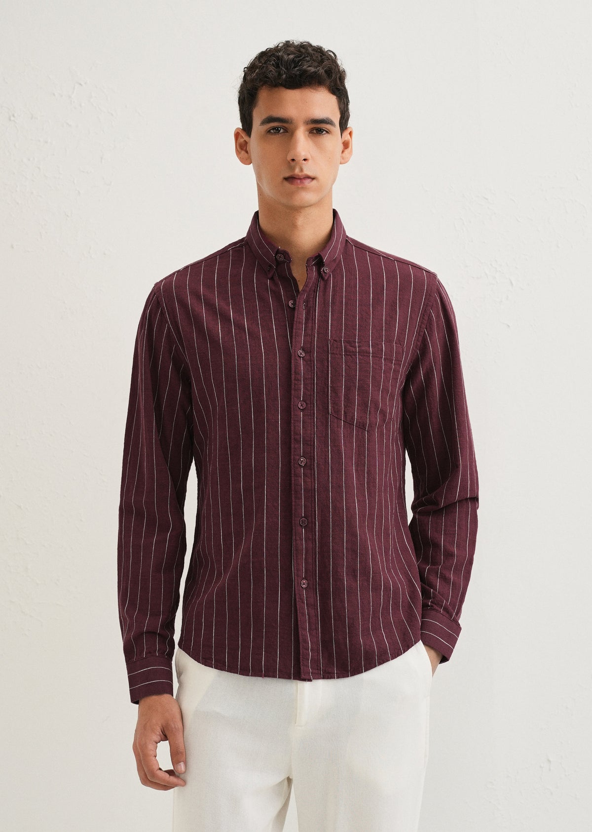 Maroon Striped Cotton Shirt
