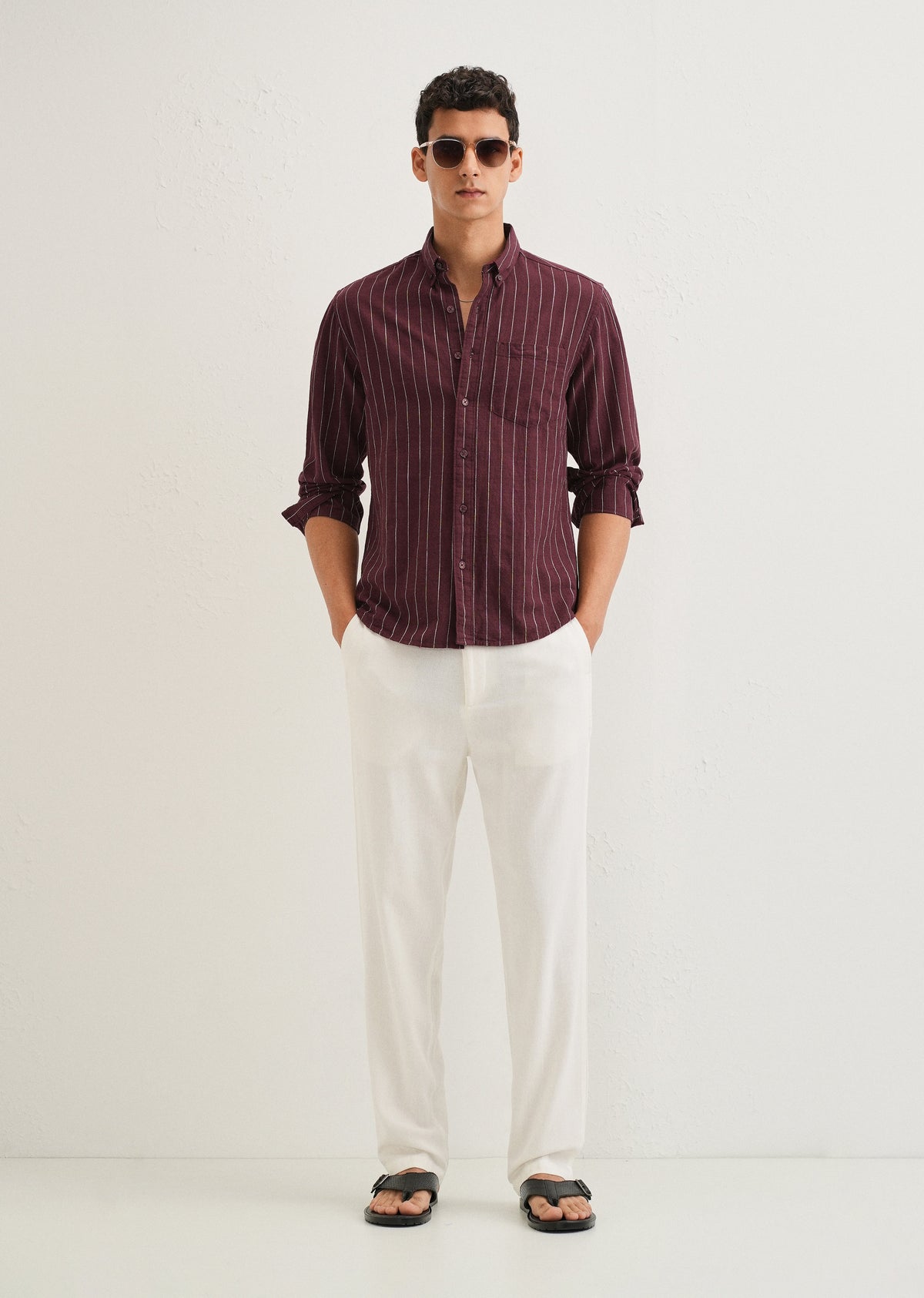 Maroon Striped Cotton Shirt