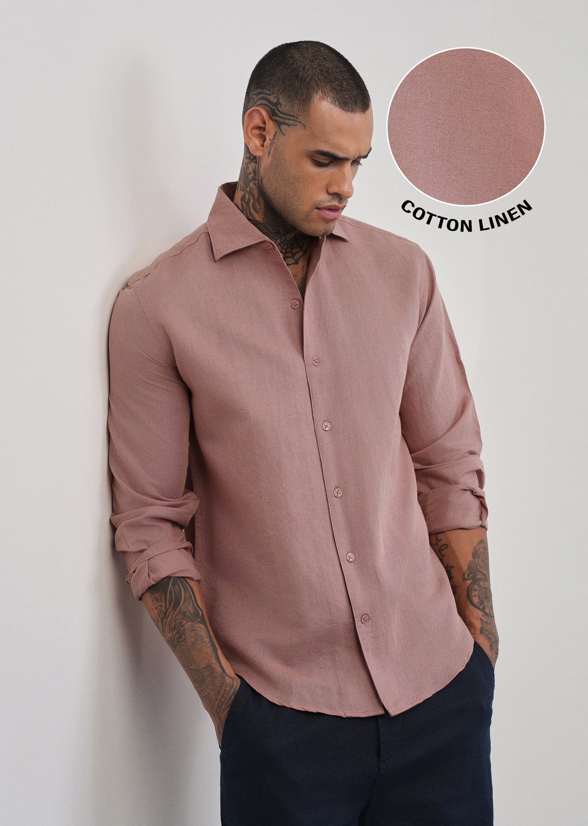 Mauve Plain Cotton Linen Shirt