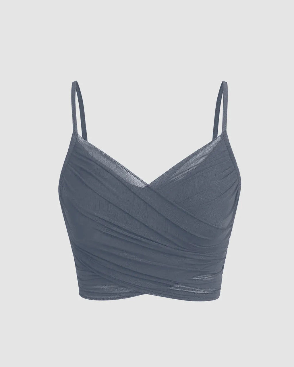 XS Mesh V-Neck Ruched Strappy Grey Crop Top CT98