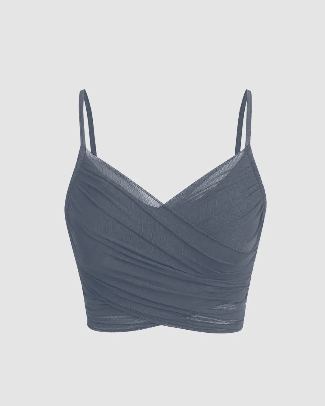 XS Mesh V-Neck Ruched Strappy Grey Crop Top CT98