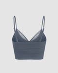 XS Mesh V-Neck Ruched Strappy Grey Crop Top CT98