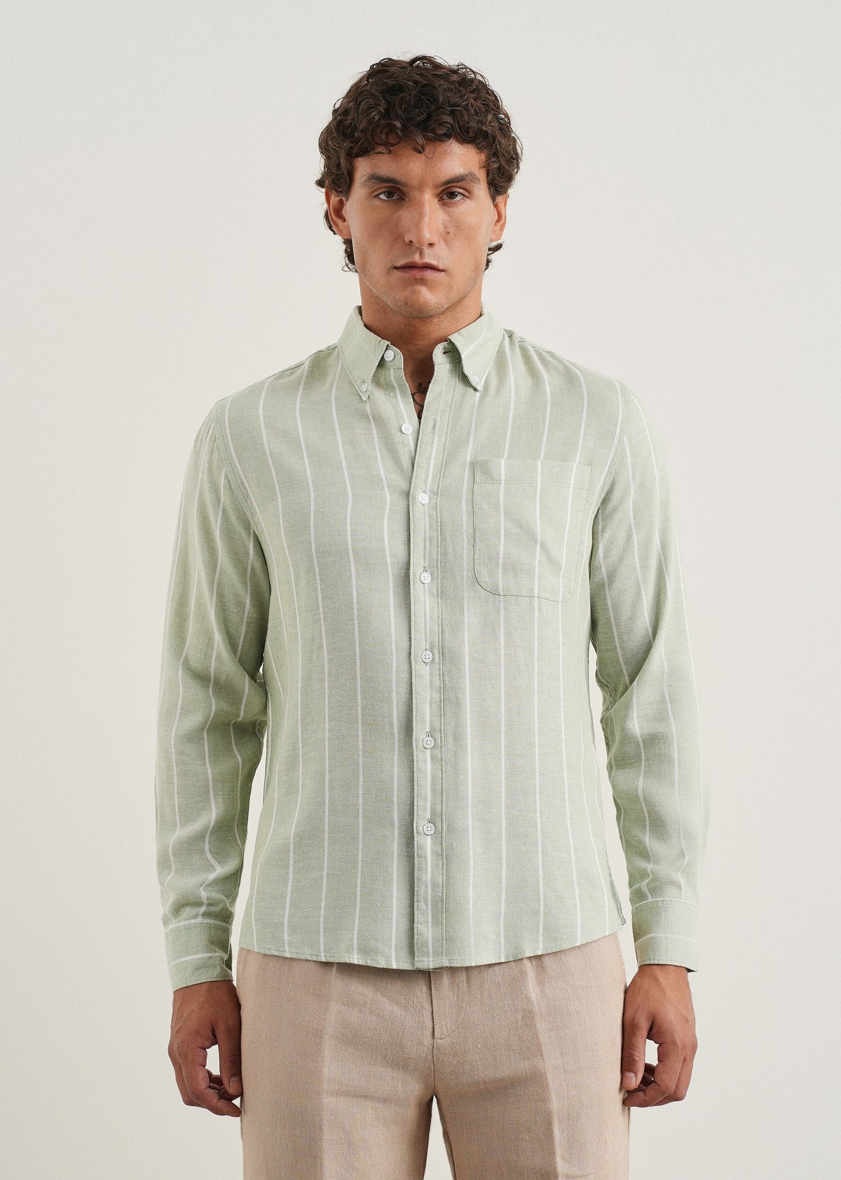 Mint Green Lyocell Linen Stripe Shirt