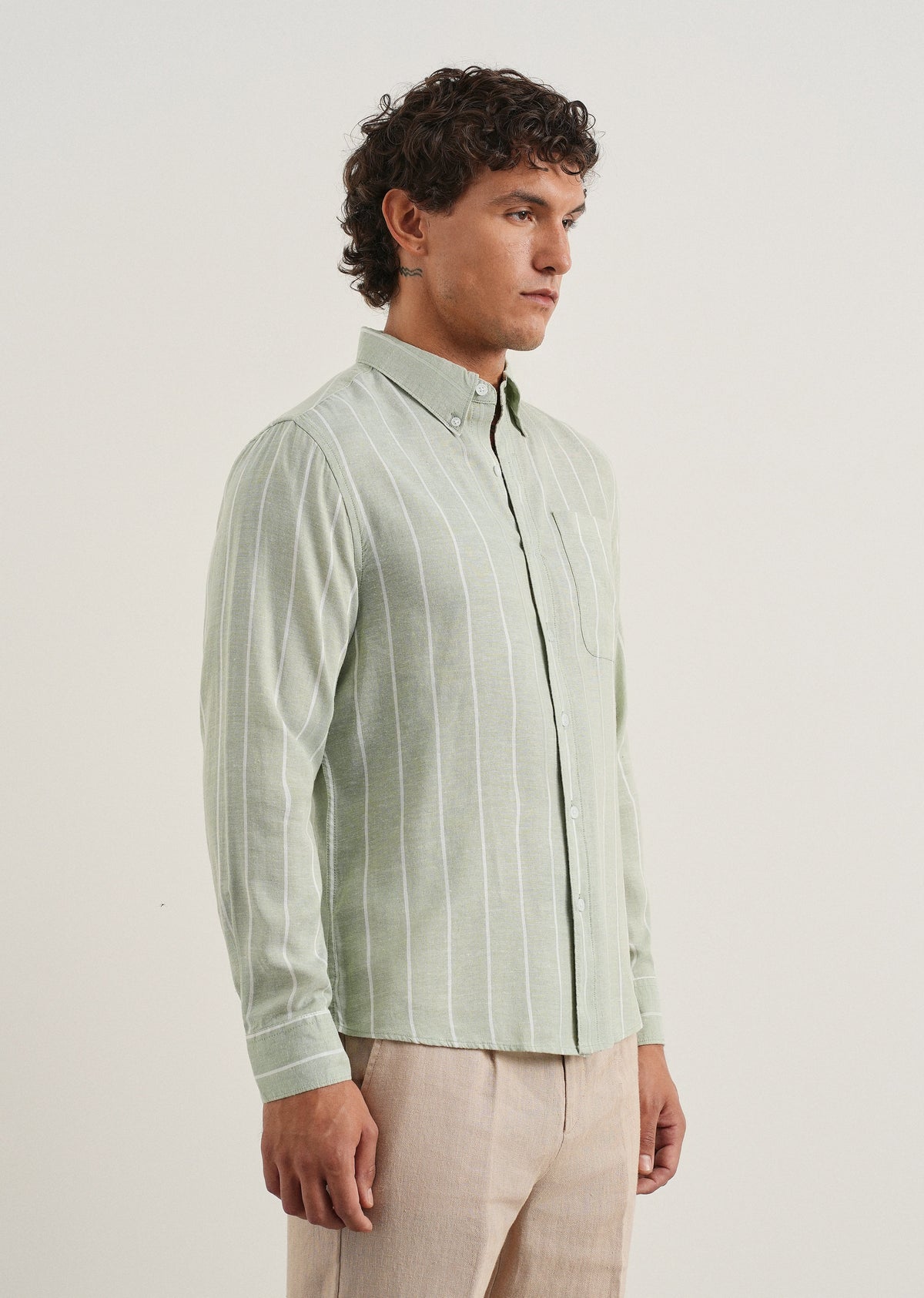 Mint Green Lyocell Linen Stripe Shirt
