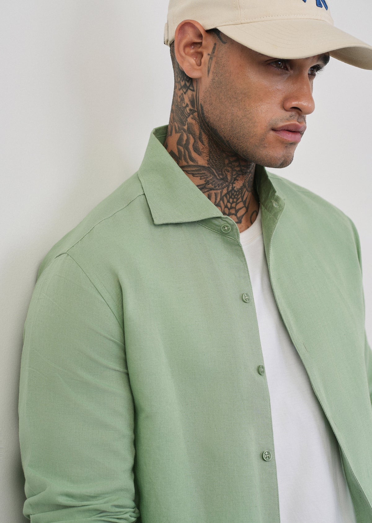Mint Green Plain Cotton Linen Shirt