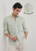 Mint Green Striped Pure Linen Shirt