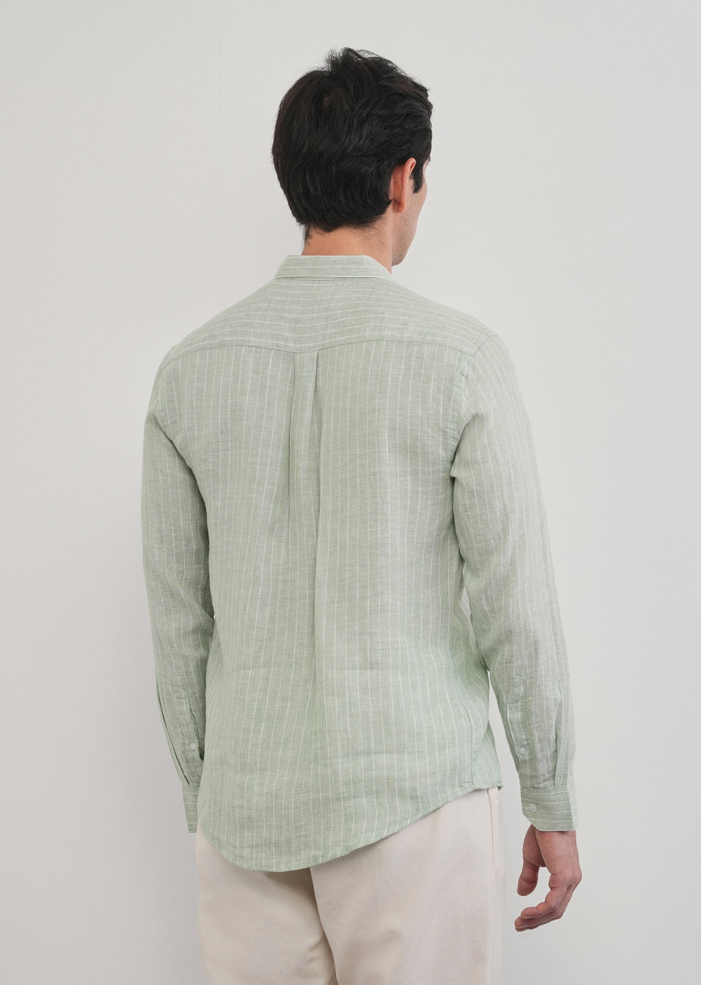 Mint Green Striped Pure Linen Shirt