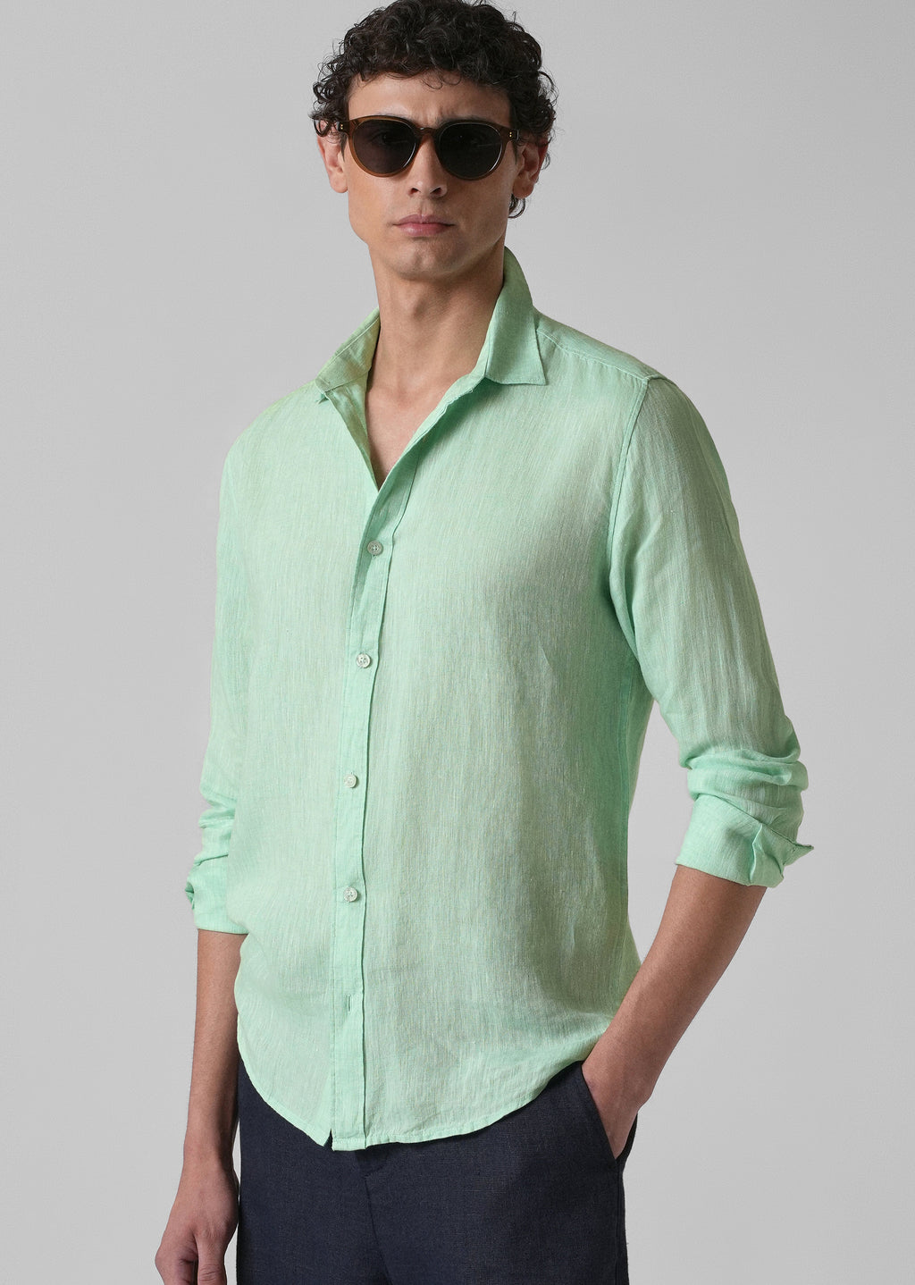 100% Pure Irish Mint Green Linen Shirt