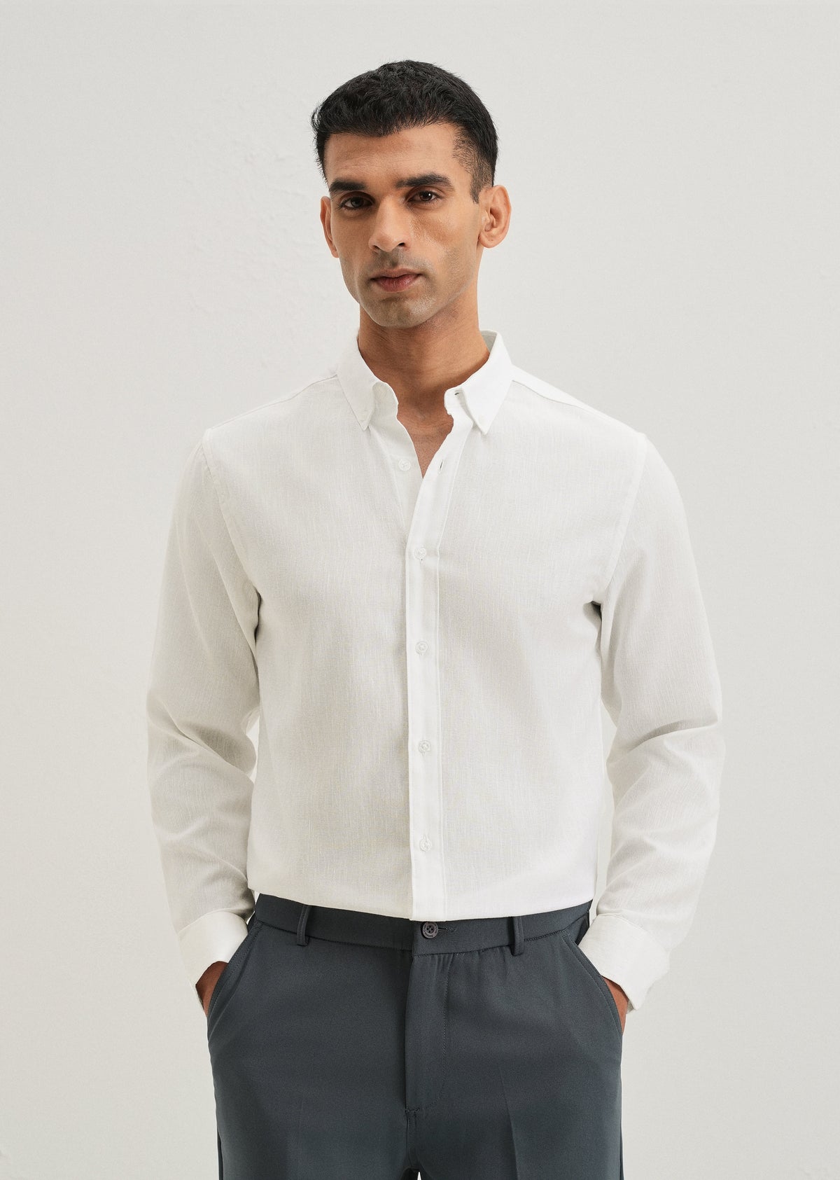 Misty White Blended Linen shirt