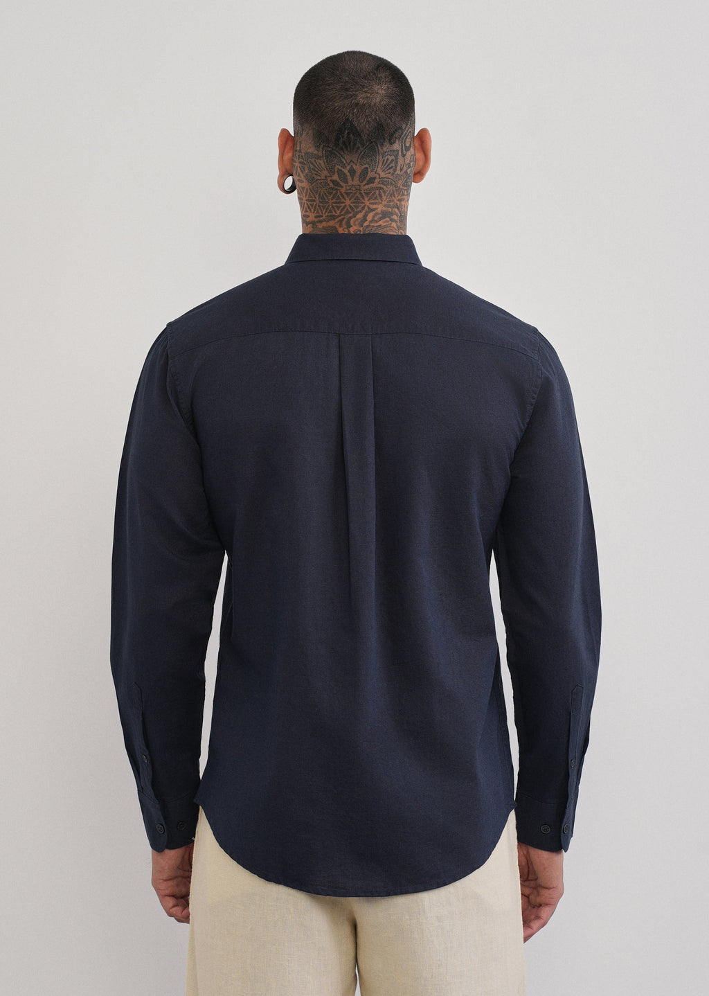 Navy Blue Cotton Linen Plain Shirt