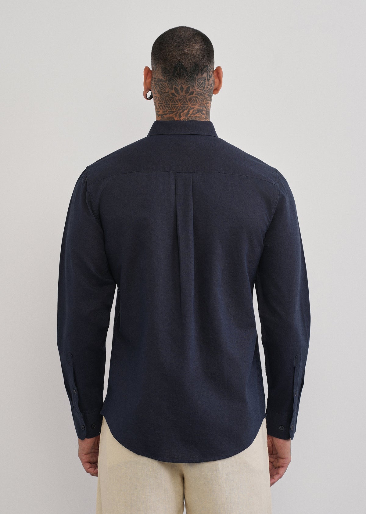 Navy Blue Cotton Linen Plain Shirt