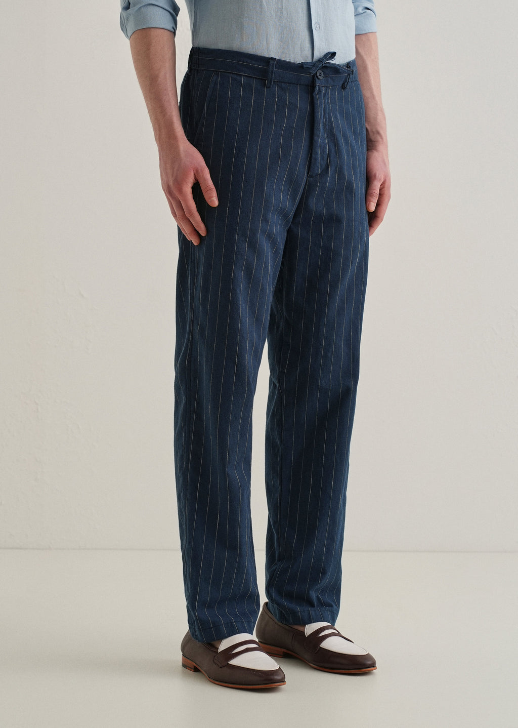 Navy Blue Stripe Relaxed Linen Trouser