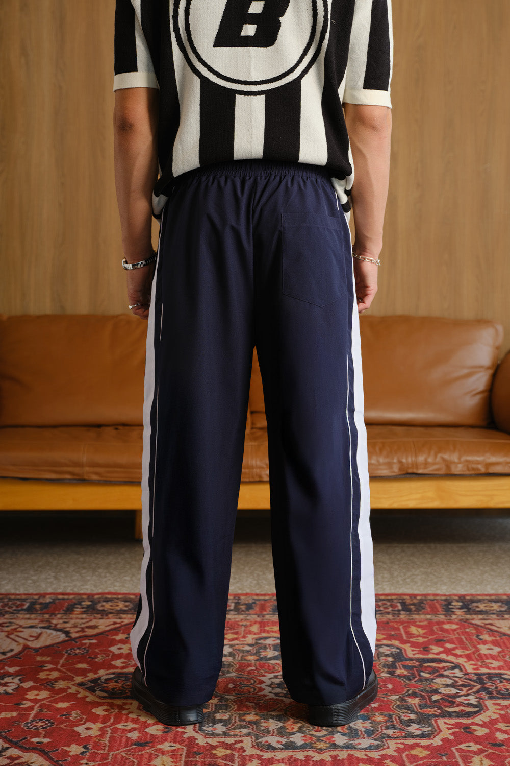 Navy Blue Tape Wide Leg Joggers