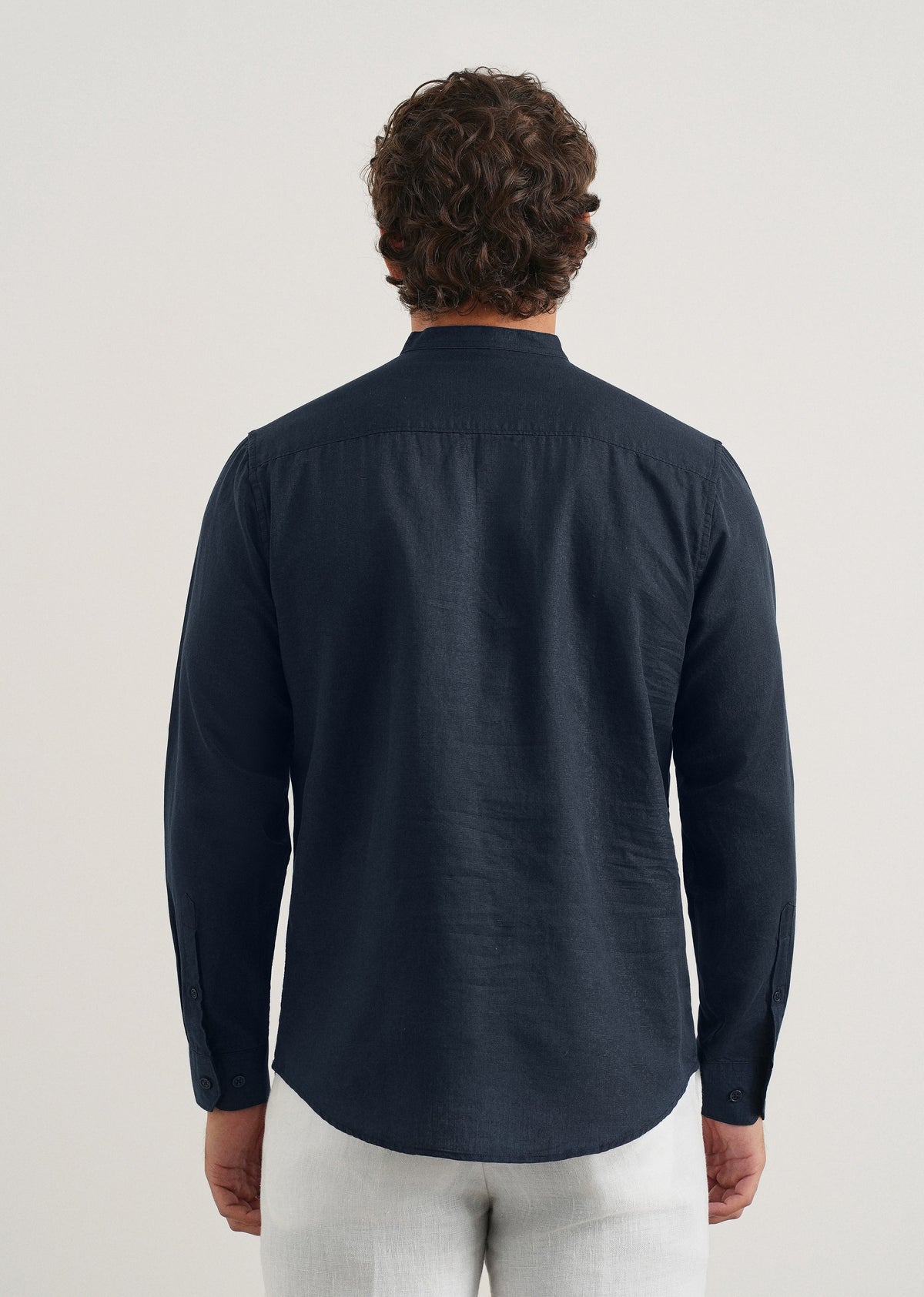 Navy Cotton Linen Half Placket Shirt