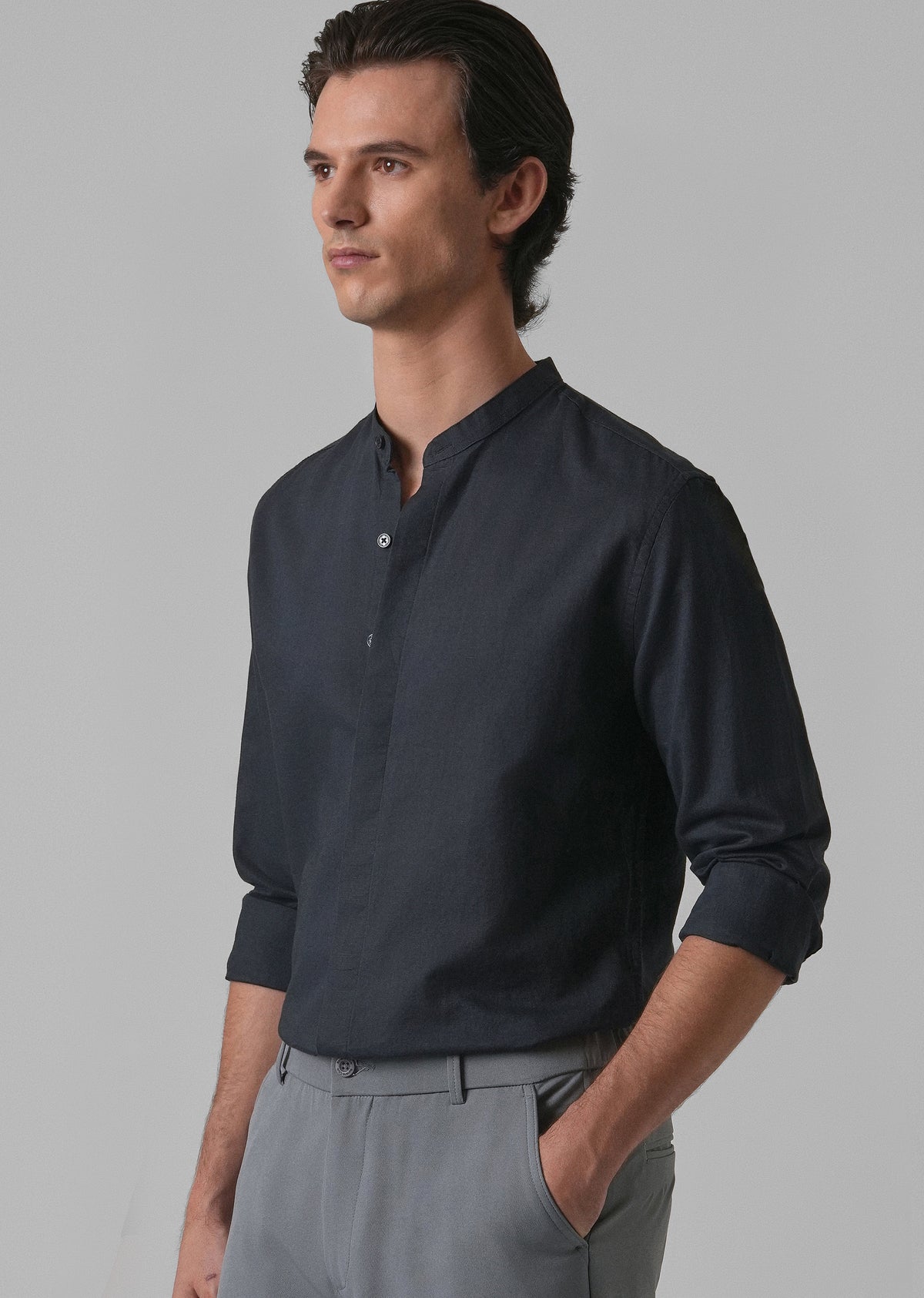 Navy Blue Cotton Linen Shirt