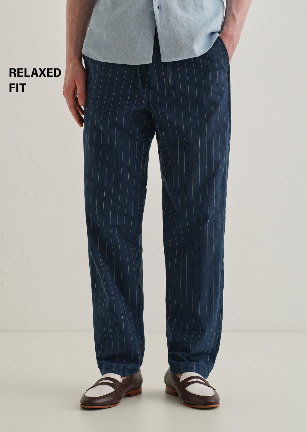 Navy Blue Stripe Relaxed Linen Trouser