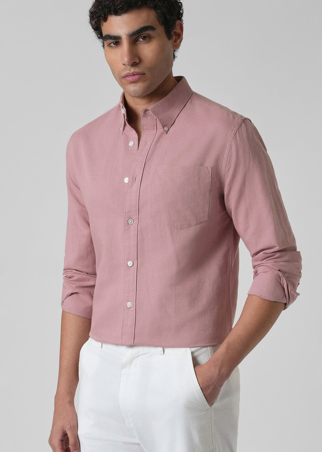 Nude Pink Cotton Linen Shirt