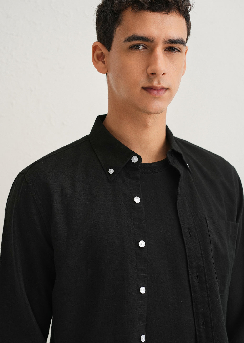 Obsidian Black Cotton Linen Shirt