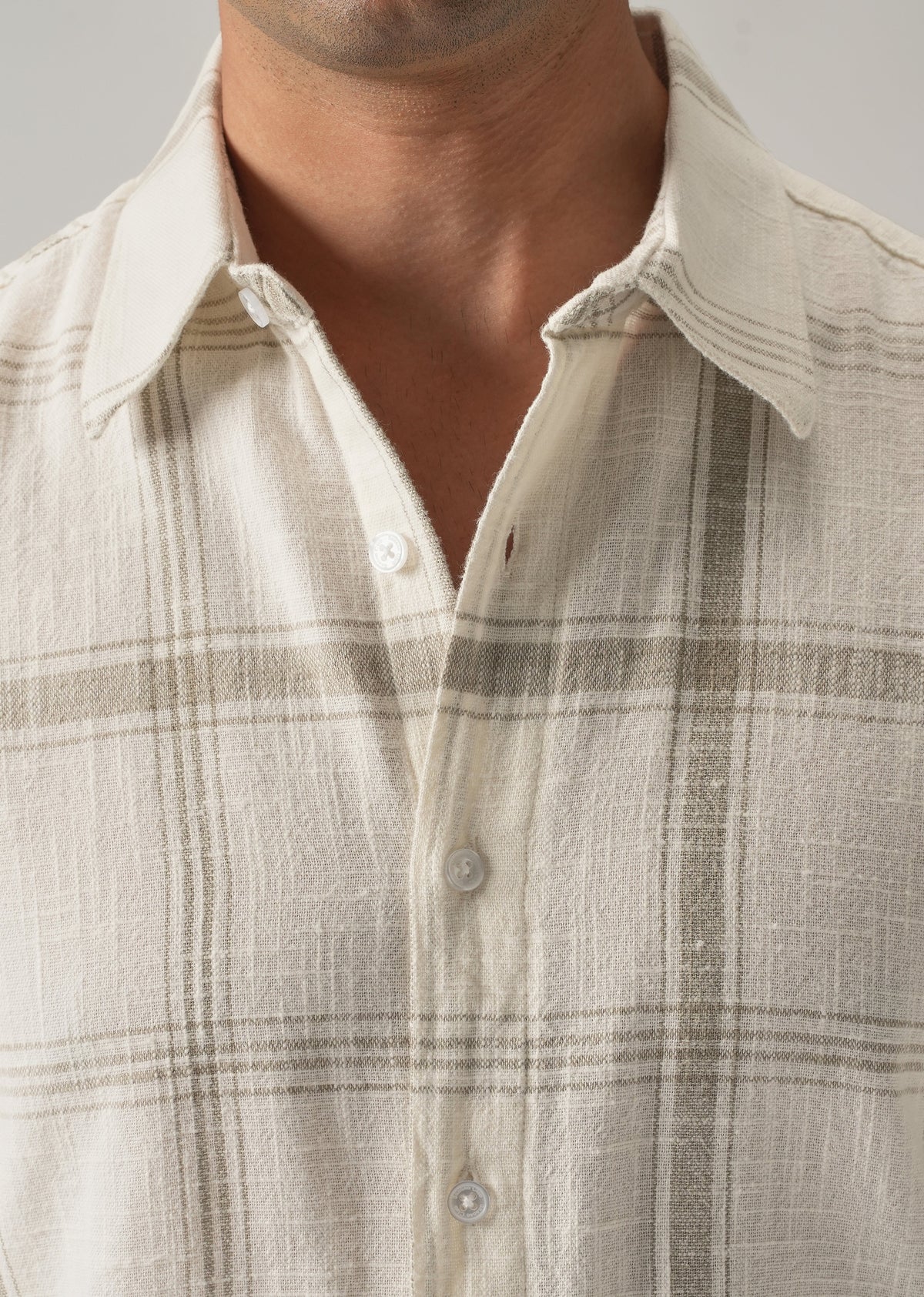 Off White Cotton Linen Check shirt