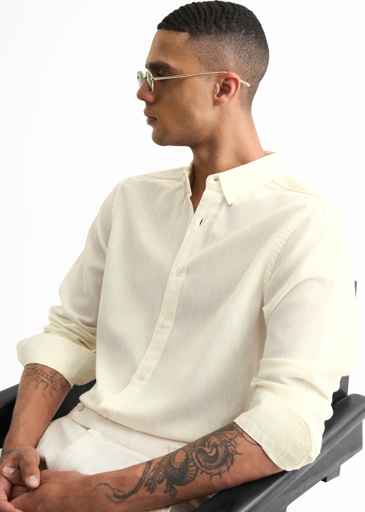 Off White Blended Linen shirt