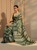 Libas Olive Green Chevron Printed Cotton Blend Saree