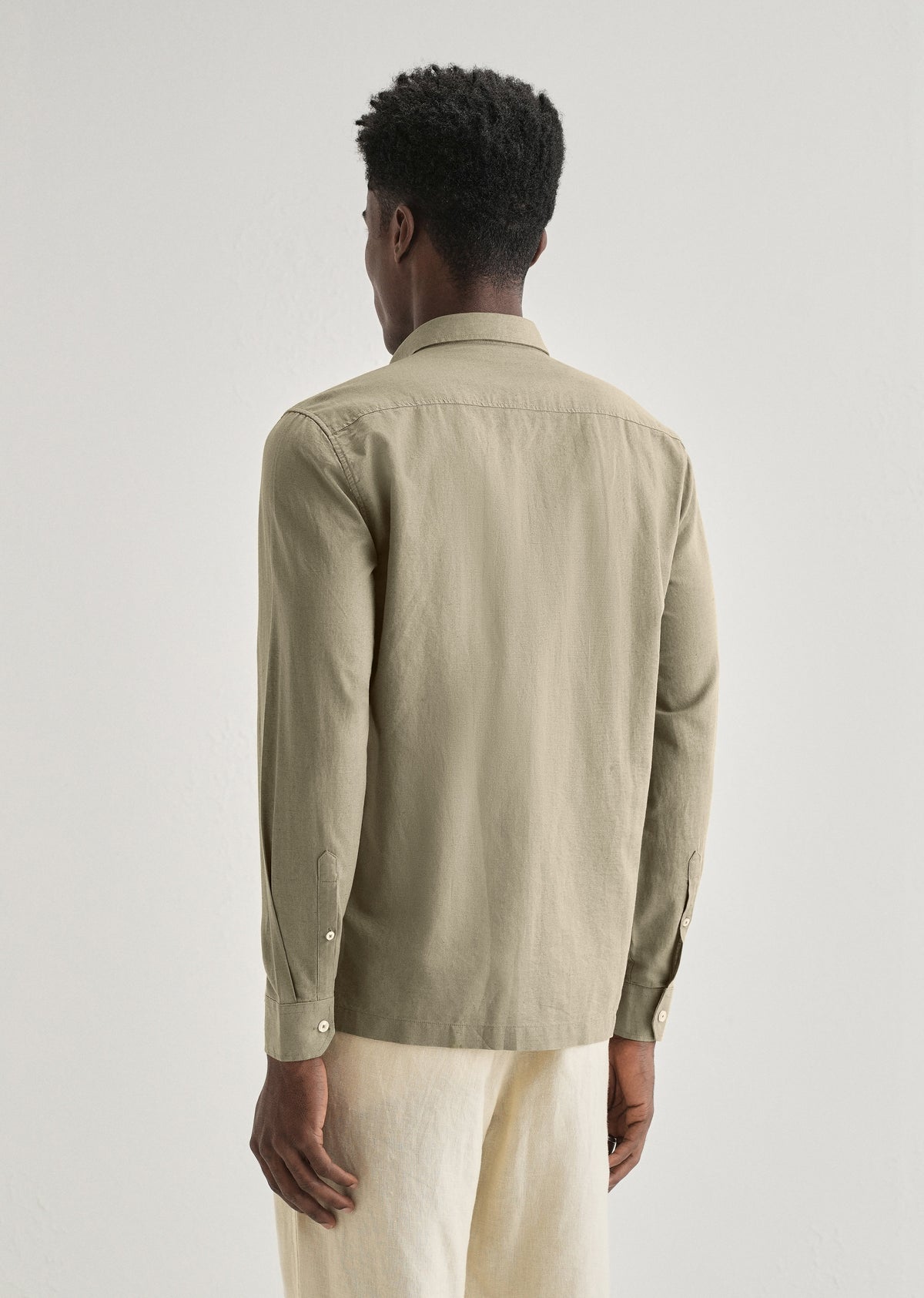 Olive Green Embroidered Cotton Linen Shirt