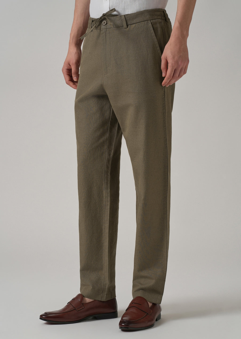 Olive Linen Relaxed Fit Trouser