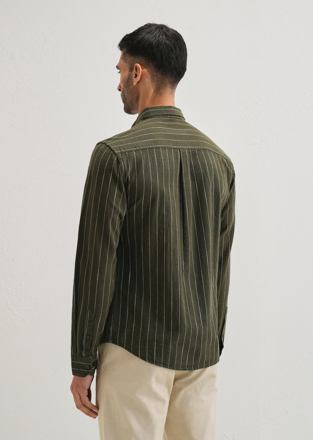 Olive Green Striped Cotton Shirt