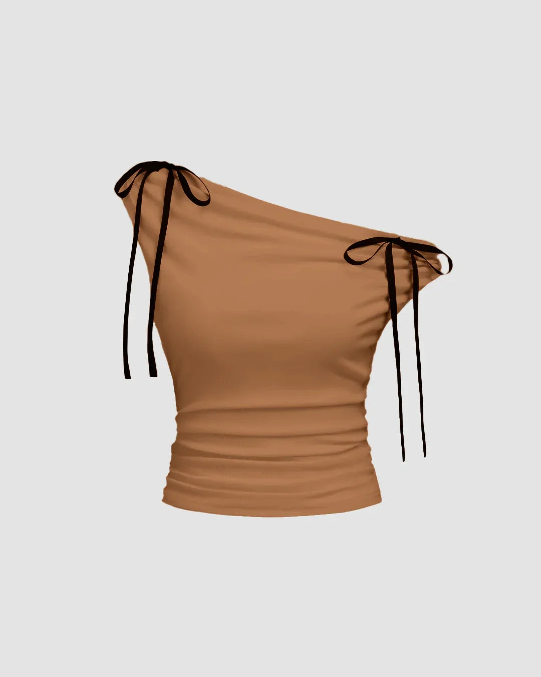 XS One Shoulder Tie-Detail Top In Mud Gold CT98