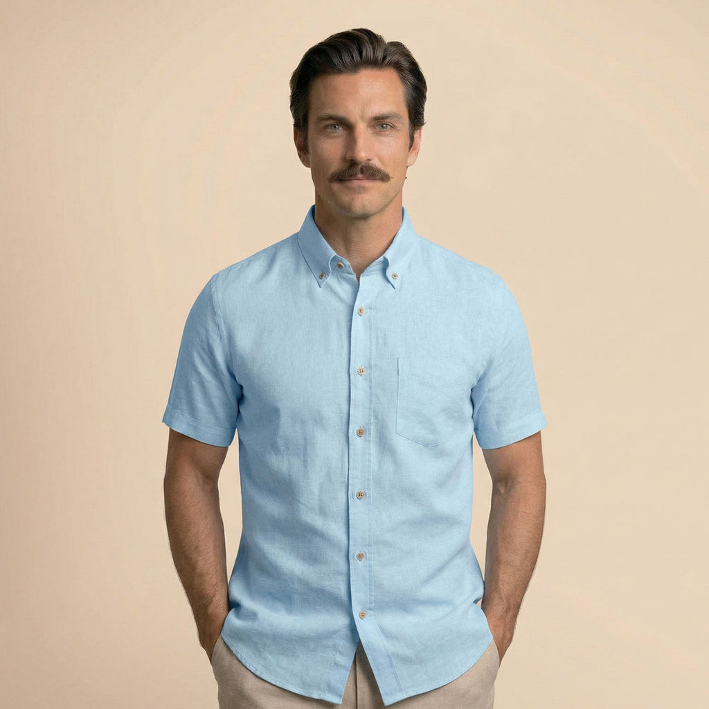 Breeze Linen Half Sleeves Shirt In Powder Blue